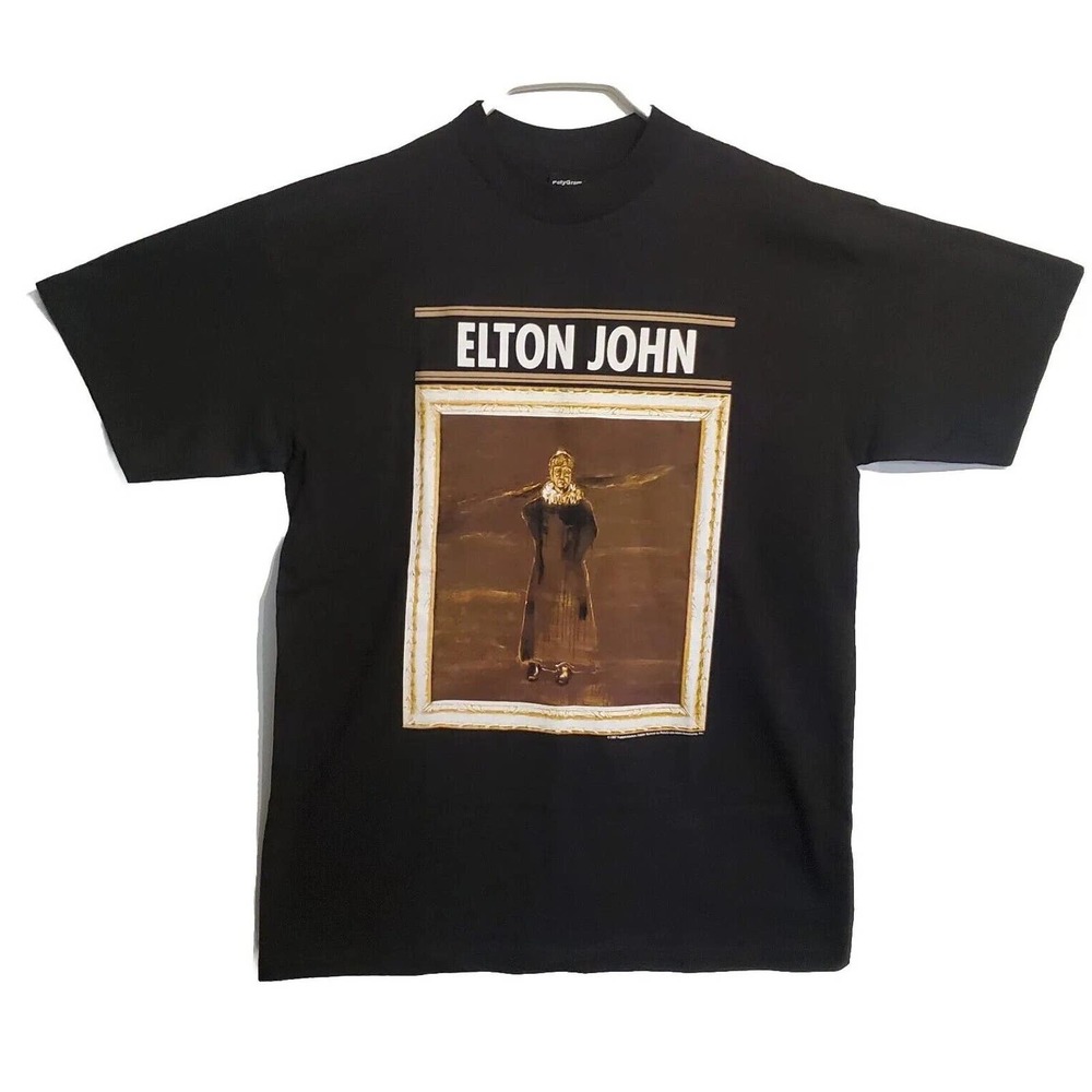 VINTAGE Elton John Shirt Mens Large Black Concert Tee Polygram 90s 1997